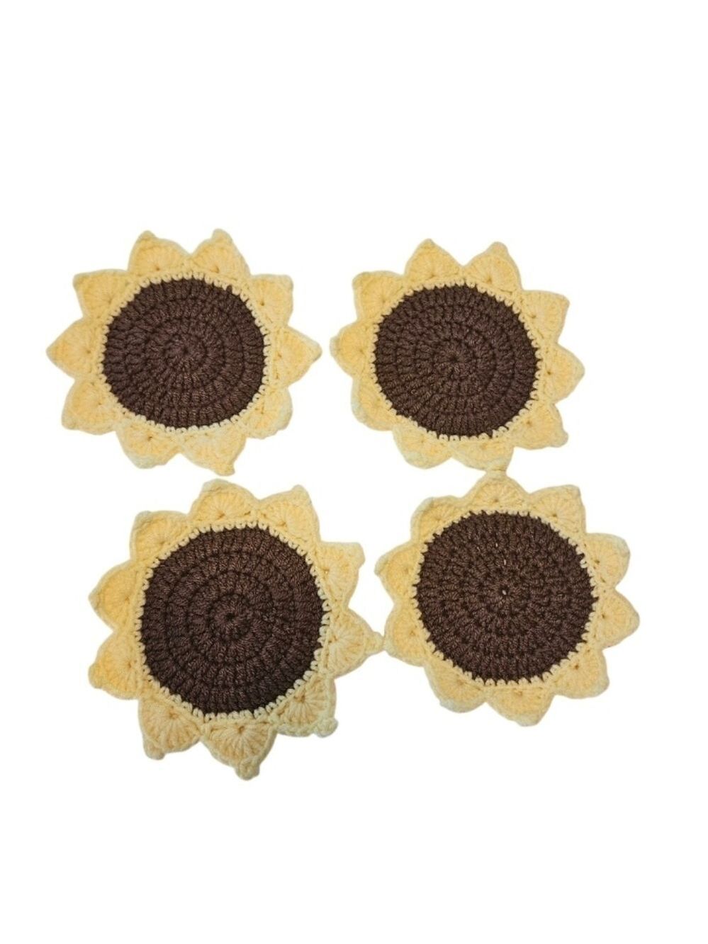 Hand Crafted Crochet Coaster Set Sunflower Cup Mat